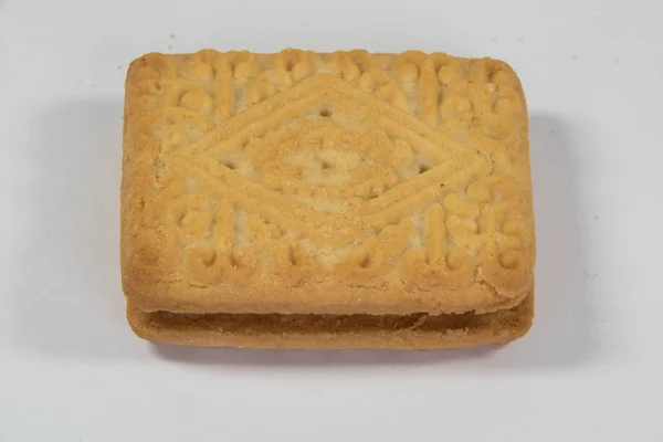 Custard Cream Koekjes Een Witte Achtergrond — Stockfoto