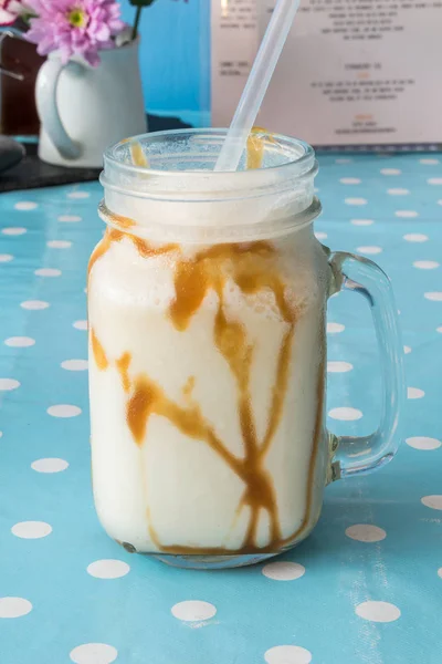 Salted caramel frappe served in a glass