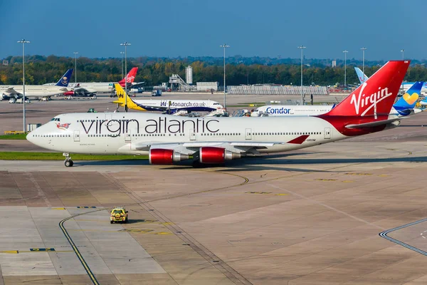 Μάντσεστερ 15Η Οκτωβρίου 2017 Virgin Atlantic Boeing 747 Τροχοδρόμησης Στο — Φωτογραφία Αρχείου