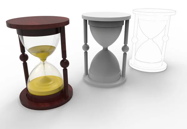 Timglaset. Illustration av utgående tid. 3D-rendering — Stockfoto