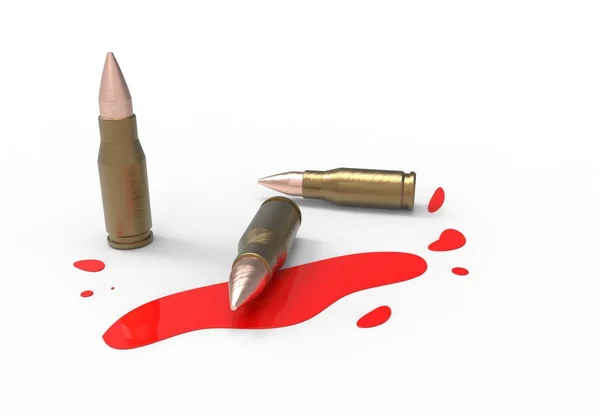 Zbraně náboje a červené krve. 3D vykreslování — Stock fotografie