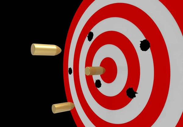 Hedef delikli siyah bir zemin üzerine bu doğru mermi uçan. 3D render