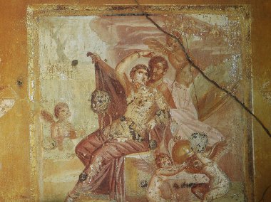 Pompeii eski şehir harabeye freskler,