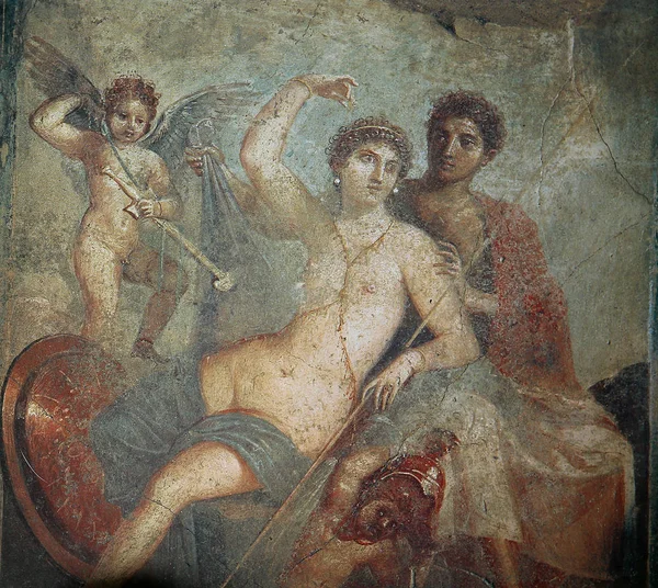 Freskerna i ruinerna av den gamla staden av Pompeji, — Stockfoto