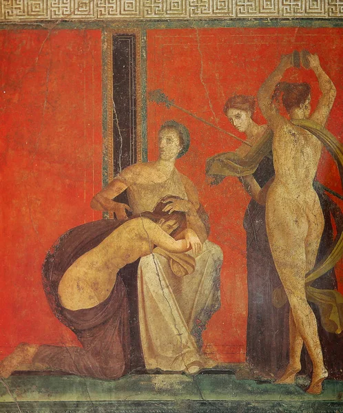 Freskerna i ruinerna av den gamla staden av Pompeji, — Stockfoto