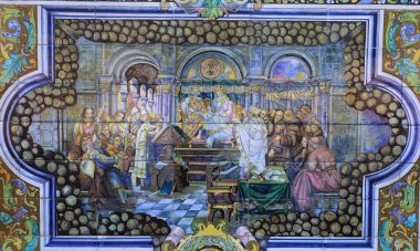 Seramik azulejos Plaza de Espana, Sevilla, Andalusia, İspanya