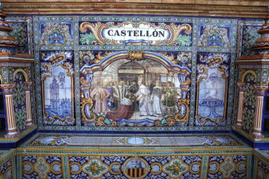 Seramik azulejos Plaza de Espana, Sevilla, Andalusia, İspanya