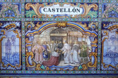 Seramik azulejos Plaza de Espana, Sevilla, Andalusia, İspanya