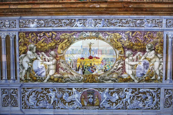 Keramické azulejos v Plaza de Espana, Sevilla, Andalusie, Španělsko — Stock fotografie