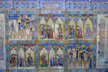 Seramik azulejos Plaza de Espana, Sevilla, Andalusia, İspanya