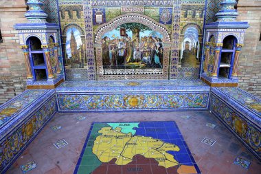 Seramik azulejos Plaza de Espana, Sevilla, Andalusia, İspanya