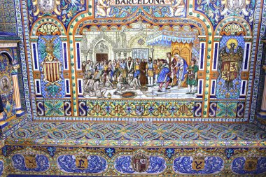 Seramik azulejos Plaza de Espana, Sevilla, Andalusia, İspanya