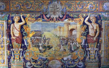 Seramik azulejos Plaza de Espana, Sevilla, Andalusia, İspanya