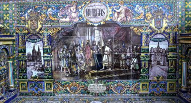 Seramik azulejos Plaza de Espana, Sevilla, Andalusia, İspanya