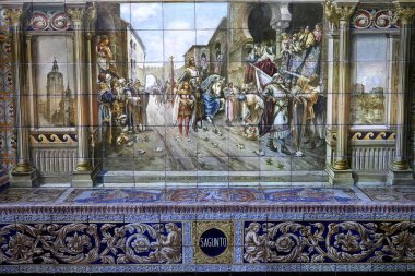 Seramik azulejos Plaza de Espana, Sevilla, Andalusia, İspanya
