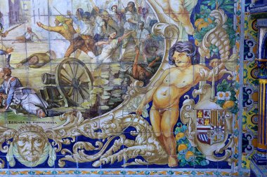 Seramik azulejos Plaza de Espana, Sevilla, Andalusia, İspanya