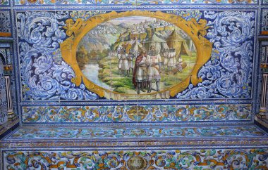 Seramik azulejos Plaza de Espana, Sevilla, Andalusia, İspanya