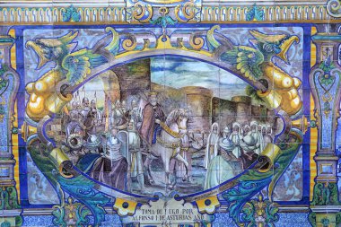 Seramik azulejos Plaza de Espana, Sevilla, Andalusia, İspanya