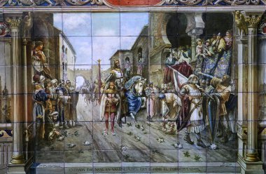 Seramik azulejos Plaza de Espana, Sevilla, Andalusia, İspanya