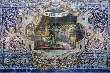 Seramik azulejos Plaza de Espana, Sevilla, Andalusia, İspanya