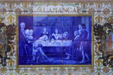 Seramik azulejos Plaza de Espana, Sevilla, Andalusia, İspanya