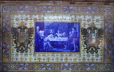Seramik azulejos Plaza de Espana, Sevilla, Andalusia, İspanya