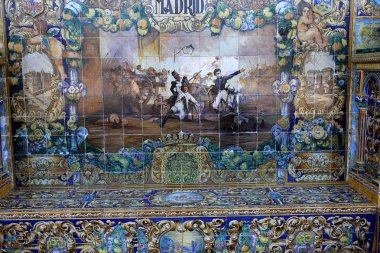 Seramik azulejos Plaza de Espana, Sevilla, Andalusia, İspanya