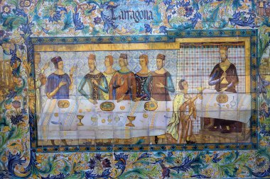 Seramik azulejos Plaza de Espana, Sevilla, Andalusia, İspanya