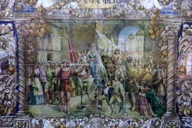 Seramik azulejos Plaza de Espana, Sevilla, Andalusia, İspanya