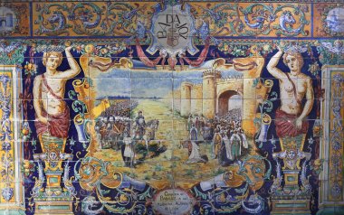 Seramik azulejos Plaza de Espana, Sevilla, Andalusia, İspanya