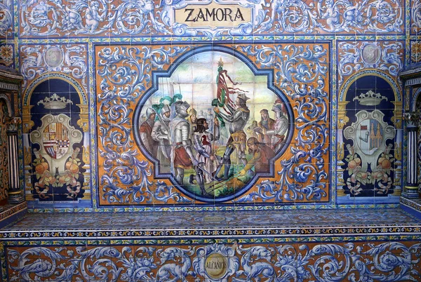 Seramik azulejos Plaza de Espana, Sevilla, Andalusia, İspanya