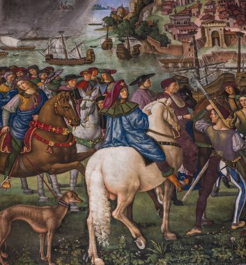 Siena, İtalya, 11 Haziran 2016: mimari detais Piccolomini Kütüphane, Siena Katedrali, 11 Haziran 2016 Siena, İtalya