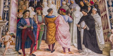 Siena, İtalya, 11 Haziran 2016: mimari detais Piccolomini Kütüphane, Siena Katedrali, 11 Haziran 2016 Siena, İtalya