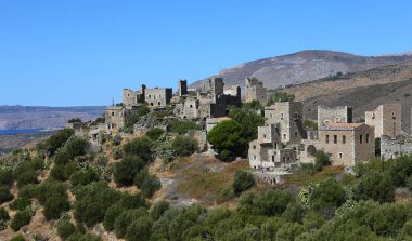 Vatheia, Yunanistan, 16 Eylül 2017: Müstahkem köy, Vatheia, 16 Eylül 2017 Vatheia, peloponnese, Yunanistan