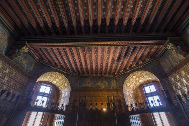 Pierrefonds, Fransa, 13 Ağustos 2016: iç mekanlar ve chateau de Pierrefonds, 15 Ağustos, 2016 ayrıntılarda Pierrefonds, Oise, Fransa