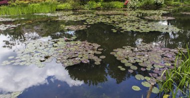 GIVERNY, FRANCE, 21 Mayıs 2015: Empresyonist bahçeler ve Claude Monet göletleri Giverny, Normandiya, Fransa