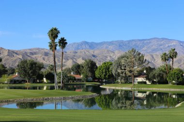 Rancho Mirage, California'da - 03 Nisan 2015: golf sahası görünümü Ana ilham golf turnuvasında Lpga tur, 03 Nisan 2015 The Mission Hills şehir kulübü, Rancho Mirage, Kaliforniya