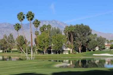 Rancho Mirage, California'da - 03 Nisan 2015: golf sahası görünümü Ana ilham golf turnuvasında Lpga tur, 03 Nisan 2015 The Mission Hills şehir kulübü, Rancho Mirage, Kaliforniya