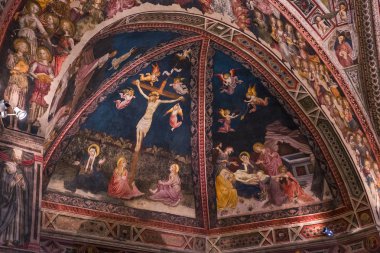 Siena, İtalya, 12 Haziran 2016: iç mekanlar ve mimari dekorlar, Vaftizhane, Siena Katedrali, 12 Haziran 2016 Siena, İtalya