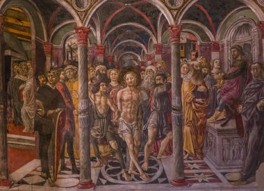 Siena, İtalya, 12 Haziran 2016: iç mekanlar ve mimari dekorlar, Vaftizhane, Siena Katedrali, 12 Haziran 2016 Siena, İtalya