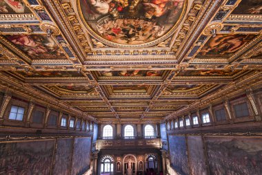 Floransa, İtalya, 25 Ekim 2015: iç mekanlar ve mimari detaylar Palazzo Vecchio, 25 Ekim 2015 Floransa, İtalya