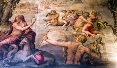 Floransa, İtalya, 25 Ekim 2015: iç mekanlar ve mimari detaylar Palazzo Vecchio, 25 Ekim 2015 Floransa, İtalya