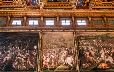 Floransa, İtalya, 25 Ekim 2015: iç mekanlar ve mimari detaylar Palazzo Vecchio, 25 Ekim 2015 Floransa, İtalya