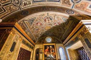 Floransa, İtalya, 25 Ekim 2015: iç mekanlar ve mimari detaylar Palazzo Vecchio, 25 Ekim 2015 Floransa, İtalya