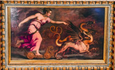 Floransa, İtalya, 25 Ekim 2015: iç mekanlar ve mimari detaylar Palazzo Vecchio, 25 Ekim 2015 Floransa, İtalya