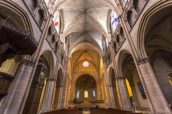 NEVERS, FRANCE, SEPTEMBER 20, 2016 : interiors and details of saint-cyr-sainte-julitte cathedral, september 20, 2016, in Nevers, France
