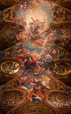 Versailles Fransa Nisan 01: İç, mimari detaylar bir tavan Kraliyet Şapel, Versailles, Fransa