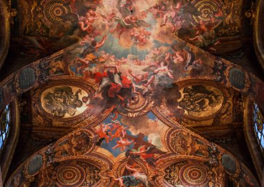 Versailles Fransa Nisan 01: İç, mimari detaylar bir tavan Kraliyet Şapel, Versailles, Fransa