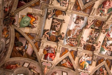 VATİKAN ŞEHRİ, VATİKAN, 15 Haziran 2015: Vatikan, Vatikan 'da 15 Haziran 2015' te Sistine Şapeli 'nin iç ve mimari detayları