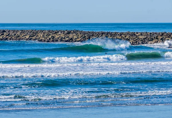 Ondas Rolar Longo Molhe Westport Washington — Fotografia de Stock